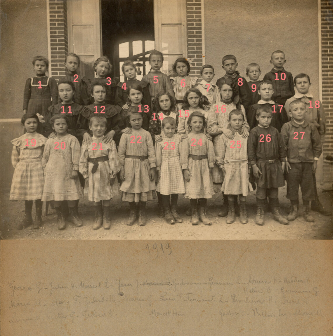 Photo de classe datée de 1919 à l'école publique de Senantes, en Eure-et-Loir